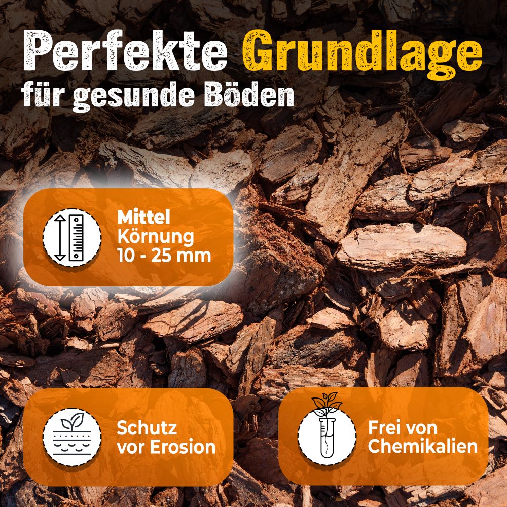 Pinienrinde Mittel 10-25 mm 140L (2x70L) Premium Pinienmulch aus Mittelmeerkiefer