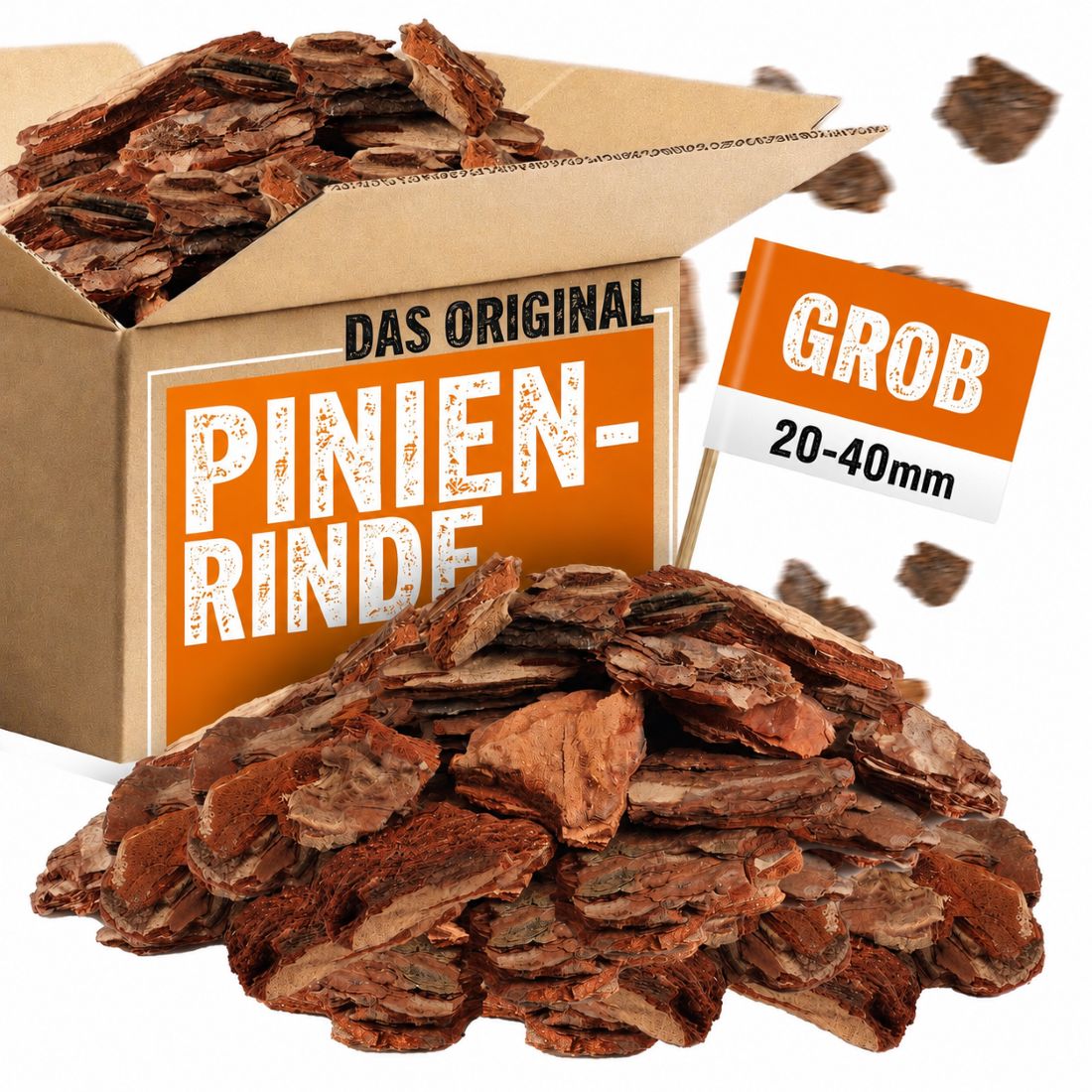 Pinienrinde Grob 20-40 mm 140L (2x70L) Premium Pinienmulch aus Mittelmeerkiefer