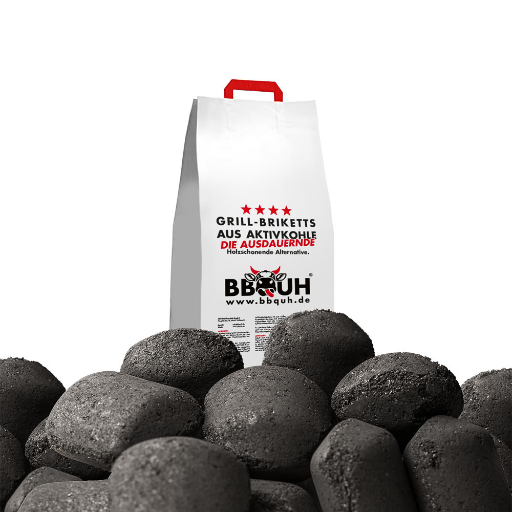 BBQUH Grillbriketts,Öko Briketts aus Aktivkohle,10kg,Schadstoffarm und Rauchfrei,holzschonende Alternative zur Grillkohle,Steakhouse und Gastronomie Qualität,Dutch Oven, Kugelgrill, Weber & Watersmoker geeignet