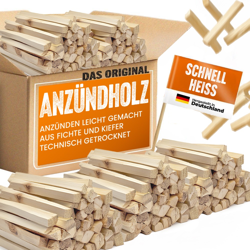 Premium Anzündholz 18 kg (4×4,5 kg) – Trockenes Fichten-Anmachholz für Kamin, Grill & Feuerstelle | Schnell entzündlich & sauber brennend